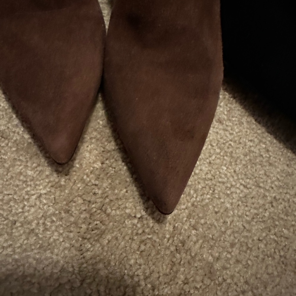 2 for 35 brown and black, pointed toe faux suede side zip faux peal on back - Picture 5 of 7